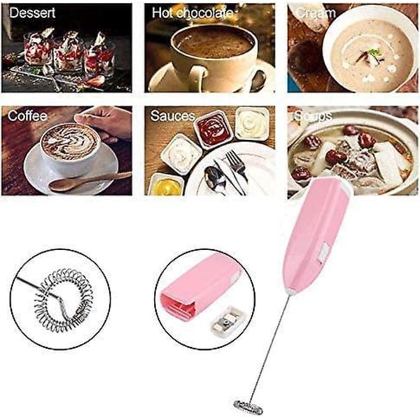 Bærbar skummaskin for kaffe, latte, cappuccino, varm sjokolade, elektrisk eggknekker for husholdningsbruk (rosa)