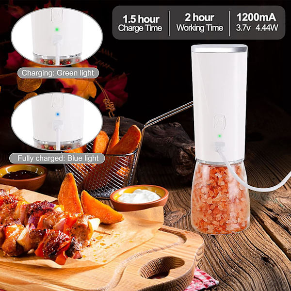 USB-ladattava sähköinen suola- ja pippurimylly - Säädettävä karkea jauhatus - Yhden käden käyttö - 170 ml (2 pakkausta)