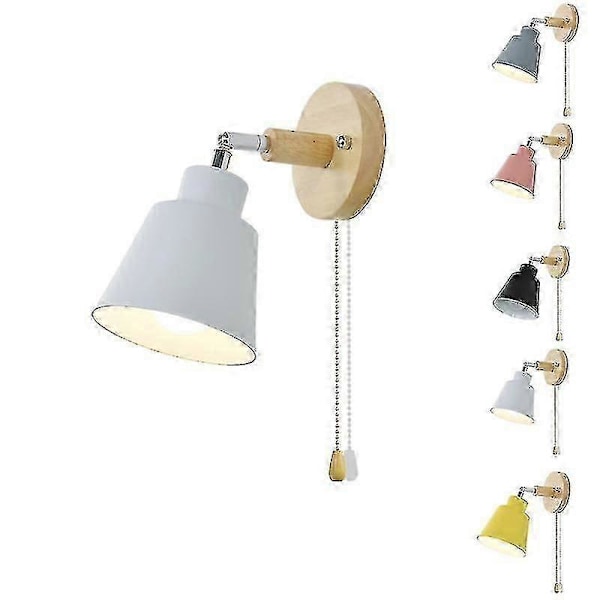 Sengelampe Natlampe Nordisk Træ Væglampe Sengelampe Soveværelse Gang Med Lynlås Hvid