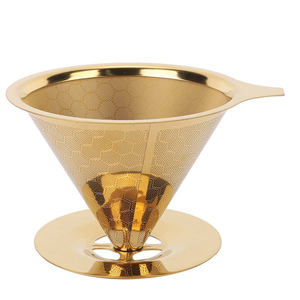 Guld honeycombed rostfritt stål Återanvändbar Pour Over Coffee Filter Coffee Dripper