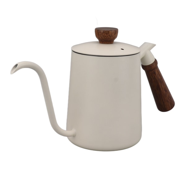 600 ml gåshals kaffekanna 304 rostfritt stål lång pipkanna trähandtag häll över kaffekanna tekanna vit