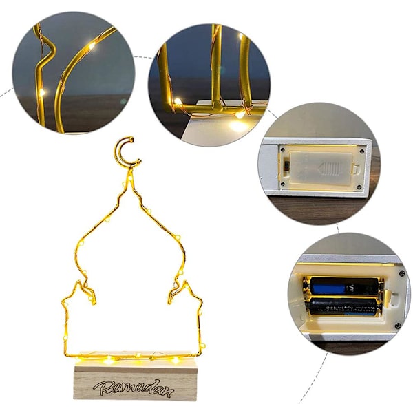 LED Eid Måneskinslampe Ramadan Mubarak Dekorative Lys Multifunktionelle Holdbare Jernpynt