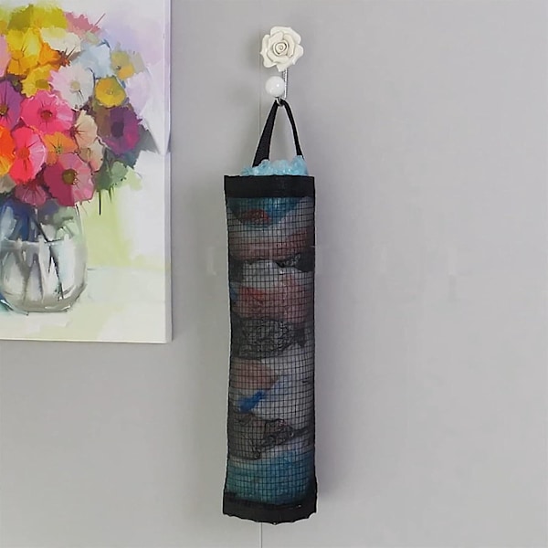 Mesh-pose for handleposer, hengende plastposeholder (Svart, 2 pakker)