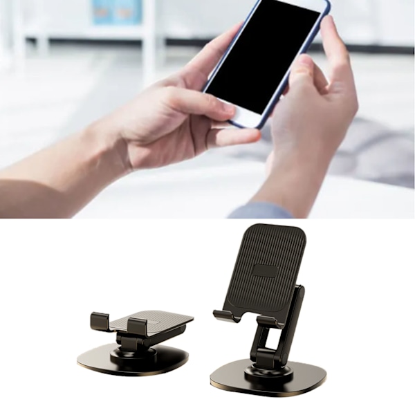 Skrivbordsställ för mobiltelefon, roterbar, justerbar, hopfällbar, bärbar mobiltelefonhållare, skrivbordsstativ för hem, resor, svart