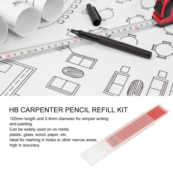 24 stk Carpenter Pencil Refill Langvarig 2,8 mm Grafitt Trebearbeiding Blyant Refill Rød