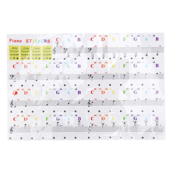 Piano nøkkel klistremerke Fargerik gjennomsiktig piano partitur utskrift dekorative selvklebende etikett
