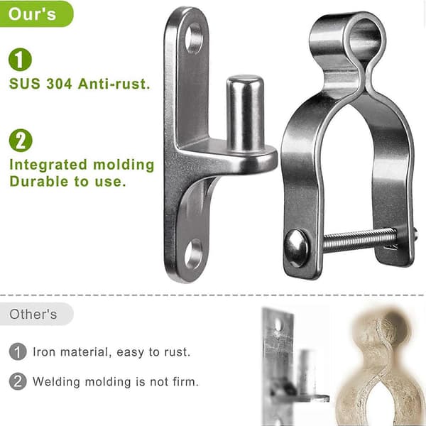 4-pack Wall Mounted Gate Hinge 1-3/8 Inch Farm Gate Hinge, 304 Stainless Steel Tube Gate Hinge, Fence Hinge Silver