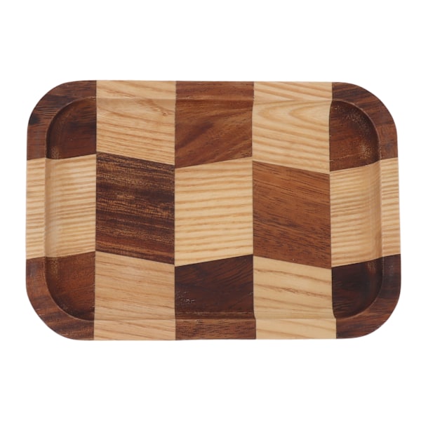 Te-bricka rutnät mönster svart valnöt vit vaxad trä rektangulär mat servering tallrik för sushi bröd desserter frukt snacks 18x12.5cm / 7.1x4.9in