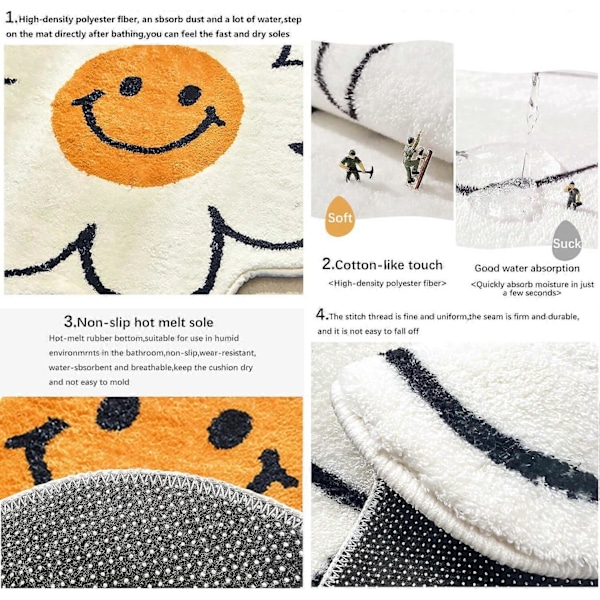 23.6 Tum Glad Mun Matta Solros Söt Badrumsmatta Stark Vattenabsorption Superabsorberande och Fluffig Maskintvättbar Badrumsmatta för Dusch, Badkar, Sovrum