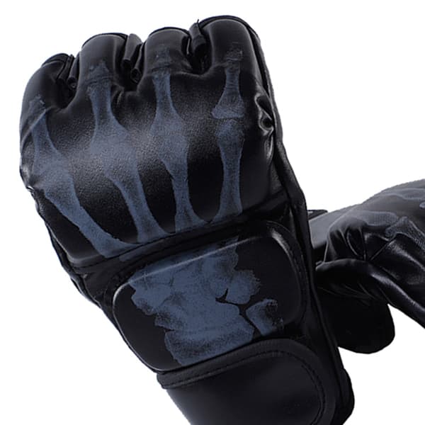 Halvfinger Boksehandsker Kickboks Handsker med Justerbar Håndledsrem til Mænd Kvinder Ghost Hand Style Sort