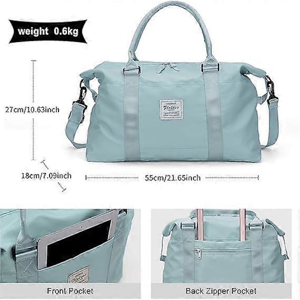 Reiseveske for kvinner, sportsveske, gymbag, skulderveske, weekendbag, lyseblå