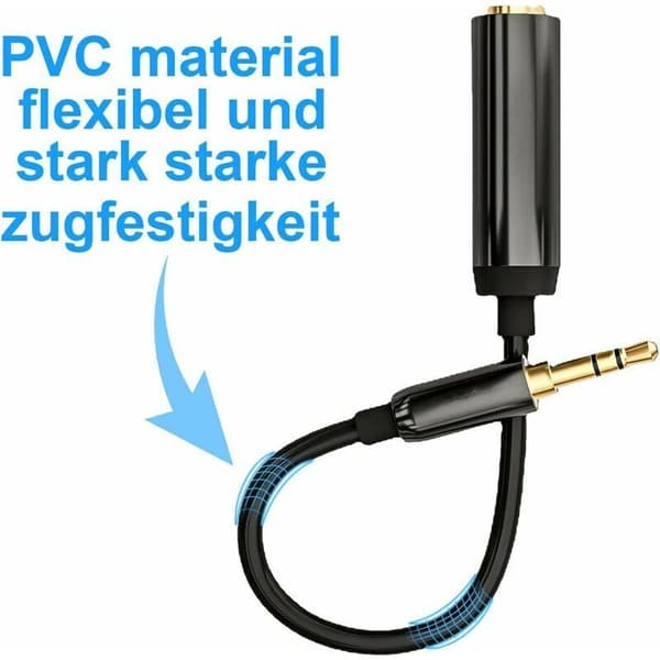 3,5 mm stereojack til 6,35 mm hunnjack-adapterkabel, gullbelagt kontakt, aluminiumshus, for hodetelefoner, bærbare datamaskiner, gitarer, pianoer, 30 cm