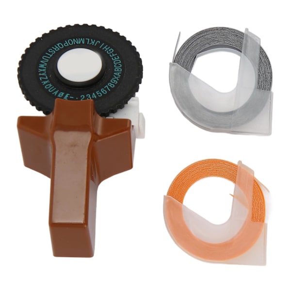 Embossing Label Maker Monikäyttöinen kannettava kohokuviointitarrakone, jossa on 2 rullanauhaa kotiin ja toimistoon Brown