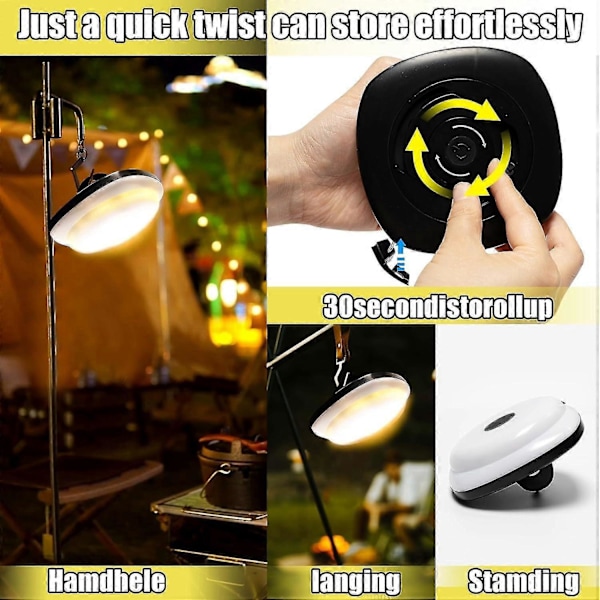 Campinglampe, 2-i-1 USB Fe Lys Camping 10 M, Fe Lys Camping Markise, IP67 Vandtæt Bærbar Campinglampe FarvetLys