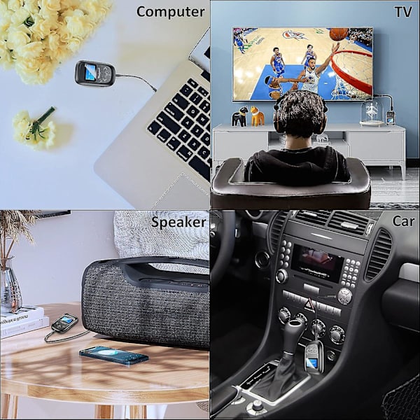 Langaton Bluetooth 5.0 lähetin ja vastaanotin LED-näytöllä autoon, televisioon, tietokoneeseen ja kaiuttimiin