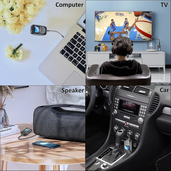 Trådløs Bluetooth 5.0-sender og -modtager med LED-skærm til bil, tv, pc og højttalere