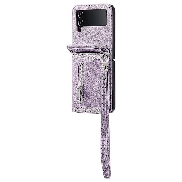 Til Samsung Galaxy Z Flip4 5g Etui Kortholder Pu Læder Støtteben Telefon Cover Med Håndrem-B6 Lilla