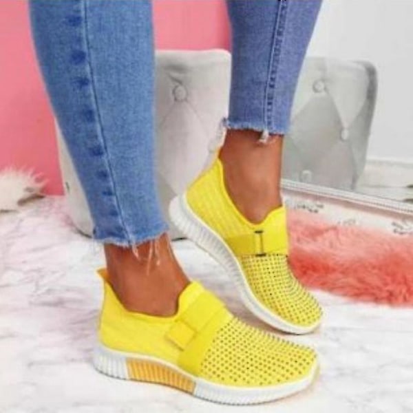 Women's Yellow Platform Slip-on Sneakers with Orthopedic Sole for Fashionable Walking