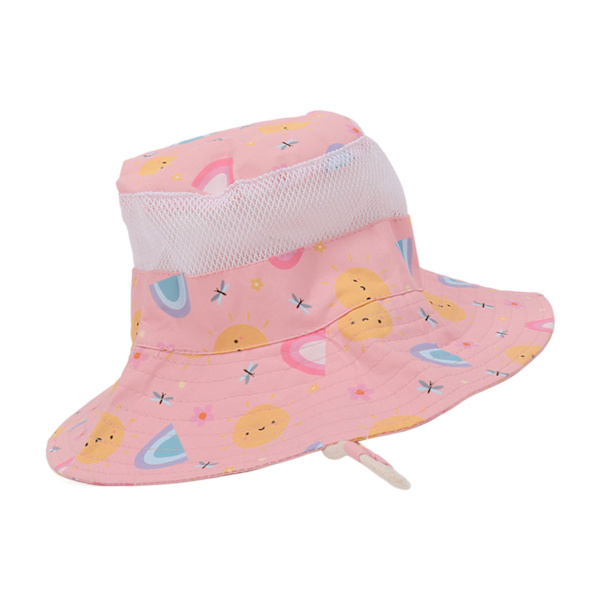 Baby Fisherman Hat Andningsbar Cartoon Tryckt Spädbarn Solskydd Hat med Vindtät Rep för 6 Månader till 3 År Gammal Rosa Sol