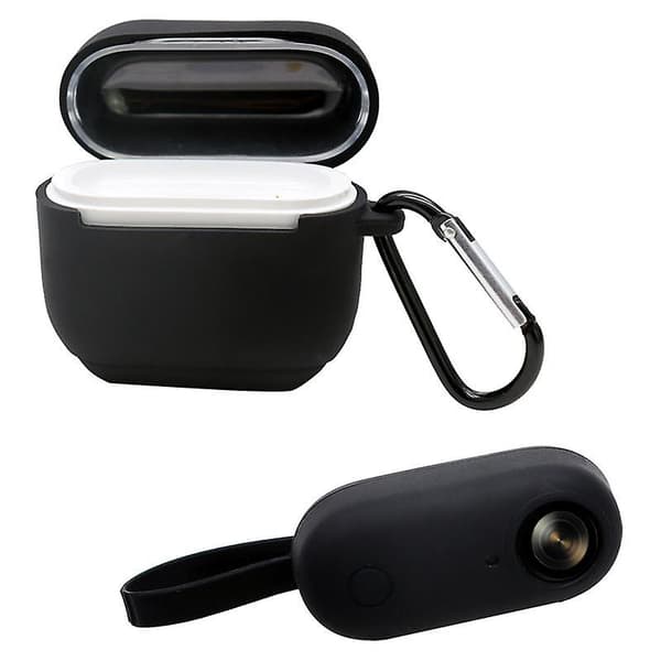 Antifall silikonkamerabeskyttelse for Insta360 GO, med silikonladebeskyttelse og karabinkrok Black