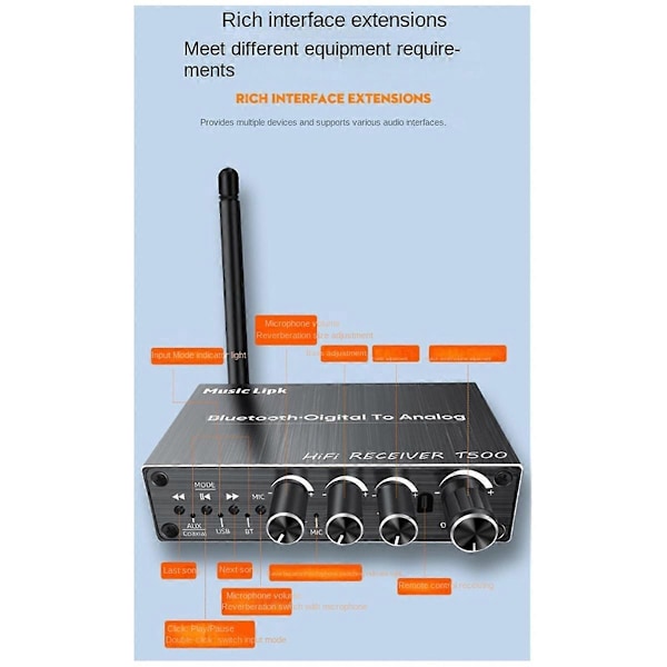 BT 5.3 Audio Receiver AUX/Mic/USB-audioadapteri kaukosäätimellä