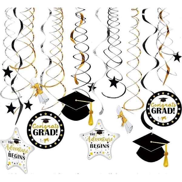 2021 Gull Svart Sølv Konfirmasjonsdekorasjoner Hengende Virvler Gratulerer Grad Banner Svart Konfirmasjon C