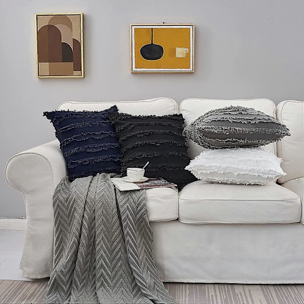Sorte pudebetræk til sofa, bomuldslinned dekorative puder, 40 x 40 cm, sæt med 2, uden fyld