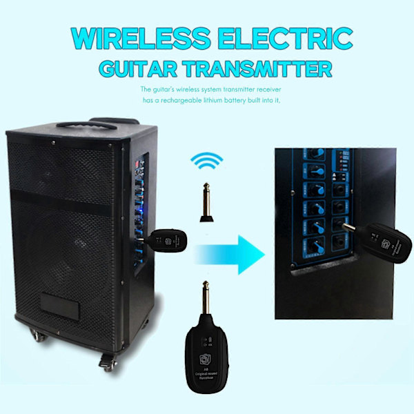 UHF Trådlöst Gitarrsystem Sändare Mottagare Inbyggd Uppladdningsbar