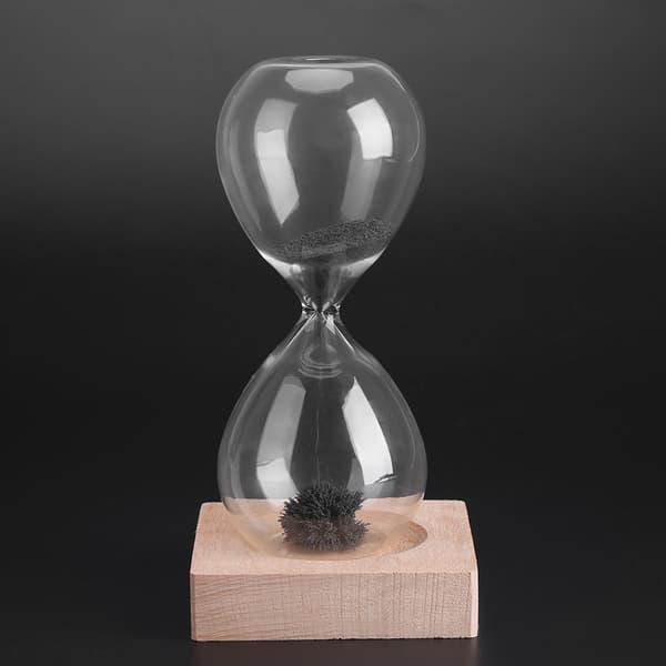 Magnetisk Sand Timer Timeglas Legetøj Hjemmekontor Skrivebordsdekoration med Træbase