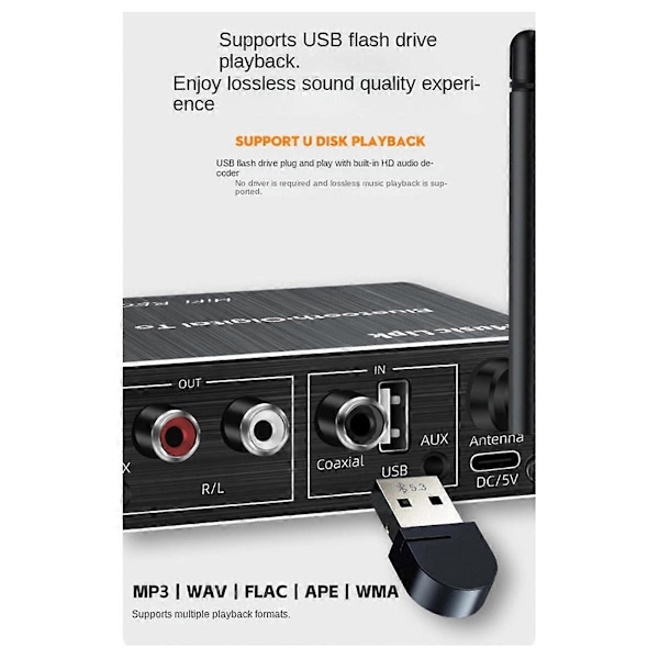 BT 5.3 Audio Receiver AUX/Mic/USB-audioadapteri kaukosäätimellä