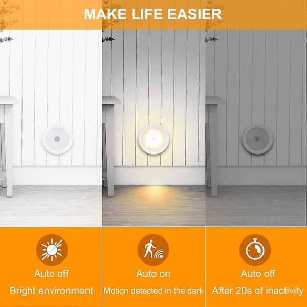4-pack Motion Sensor LED Night Light, Cordless Battery Operated Self-Adhesive Magnetic Closet Lights, Safe Lights for Stairs, Cabinets, Cool White