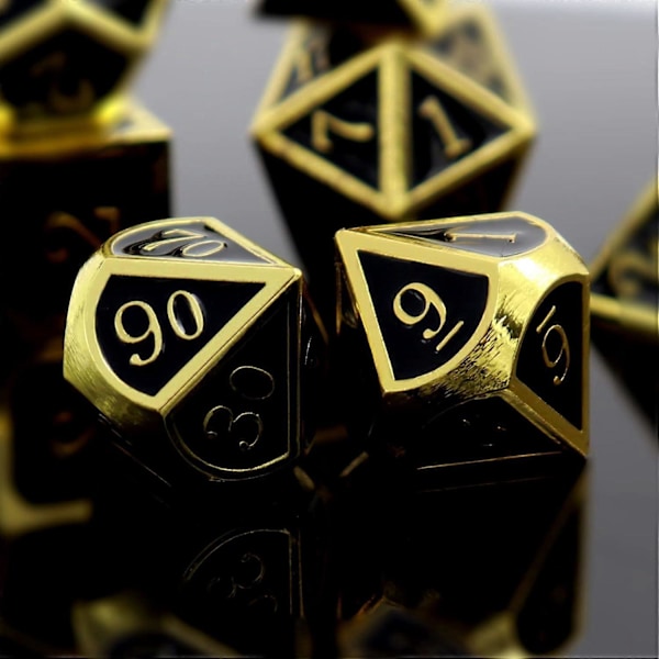 Blodplettede Metal DND Terninger Sæt Blodplettede Terninger D&D Polyhedrale RPG Terninger (Guld Sort)