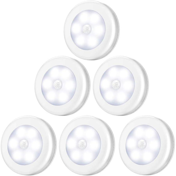LED-bevegelsessensor-skaplys - Magnetisk base, 6 nattlys for skap, skap, kjøkken, trapp og utstillingsvinduer (hvit)
