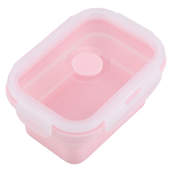 Bärbar Silikon Lunchlåda Vikbar Mikrovågssäker Matlåda Matbehållare Rosa 500ml