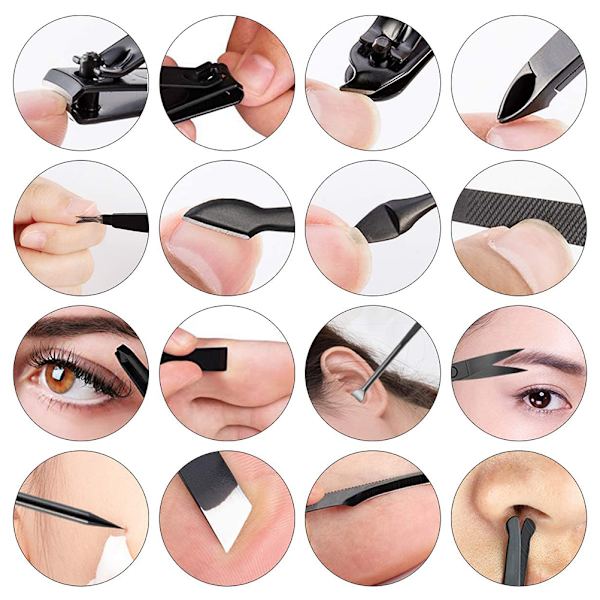 Professionell nagelklippare set grooming manikyr och pedikyr verktyg kit med resefodral