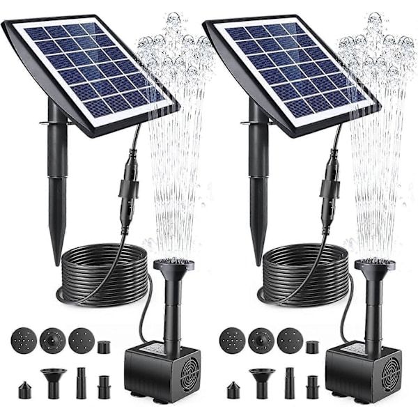 Sett med 2 solcelledrevne pumper med vippestativ - Senkbar pumpe, flytende solcelledrevet vannpumpe med 7 børsteløse, senkbare dyser for fuglebad, akvarium, dam