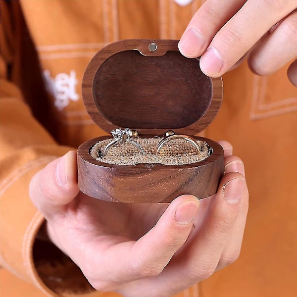 Mr och Mrs Ringbox, Vigselringbox med Magnet, Handgjord Träringbox för Bröllopsdagen