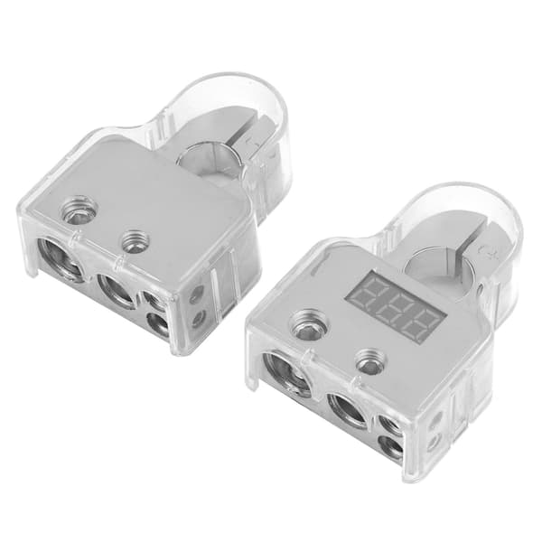 2 stk. bilbatteriterminalkoblinger med voltmeter sanntidsovervåking 0/4/8 AWG-måler klart deksel