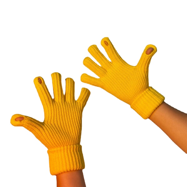 Vinterhansker 2 Finger Eksponert Design Akryl Fleece Ren Farge Lange Vinterstrikkede Hansker for Utendørs Innendørs Gul