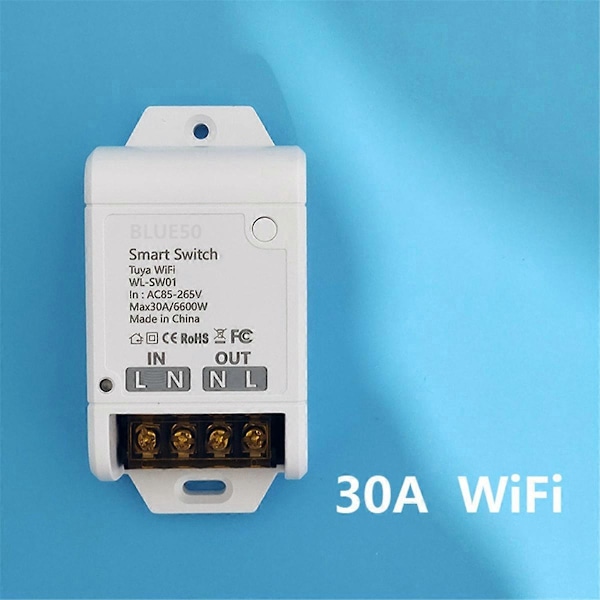 WIFI Smart Switch 30A Høj Effekt App Fjernbetjening Hjemmeautomationsstik Hvid