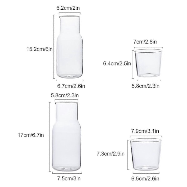 360/500ml Sengelampe Vandkaraffel Sæt - Tumbler Glas - Mundskyl Flaske - Juice Kop - Natbord 15.2cm