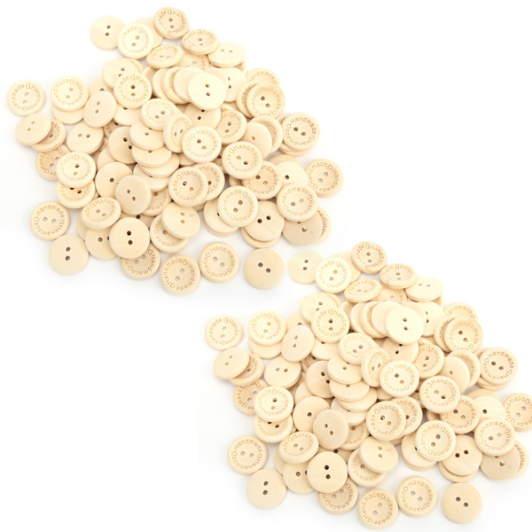 200 stk Naturtre Knapper Manuell sying 2 hull Knapper DIY Klær Ornament Knapper 20mm