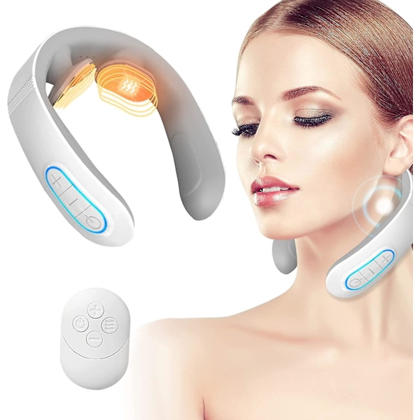 Elektrisk Nackmassager för Smärtlindring med Värme - Intelligent Nacklymfmassage, 10 Lägen, 15 Nivåer - Sladdlös, Perfekt Present för Kvinnor och Män