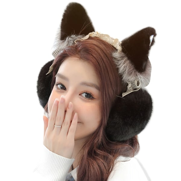 Ear Muffs Lace Cute Plush Cat Ear Warm Earmuffs Winter Ear Warmer for Girls Women Indoor Outdoor Cycling Gifts