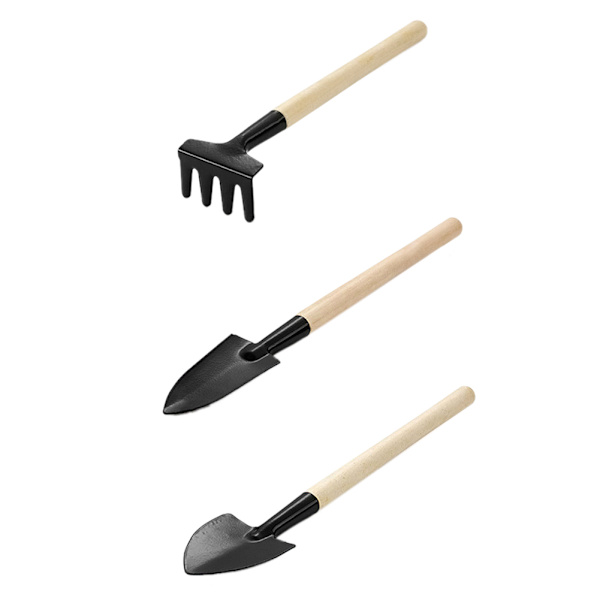 Mini set 3 i 1 handspade Rake Järn Trähandtag Enkel användning Portabelt litet planteringsverktyg för landskapsarkitektur