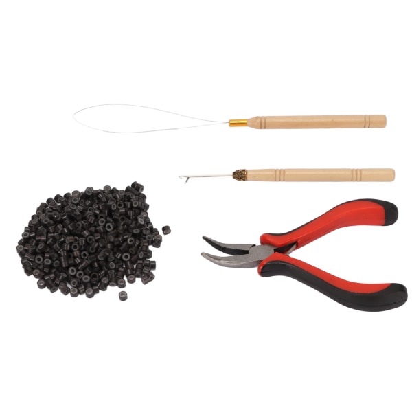4 stk Hair Extension Tool Kit Professionelt hårstyling tangsæt med 4,5 mm silikoneringe trækløkke 4 200 stk silikoneringe