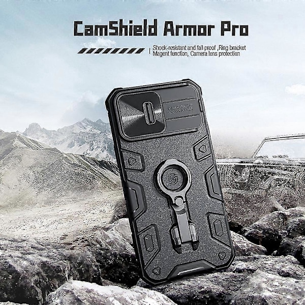 Nillkin Camshield Armor Pro Telefoncover til iPhone 14 Pro - Anti-Drop Cover med Støttefod Sort