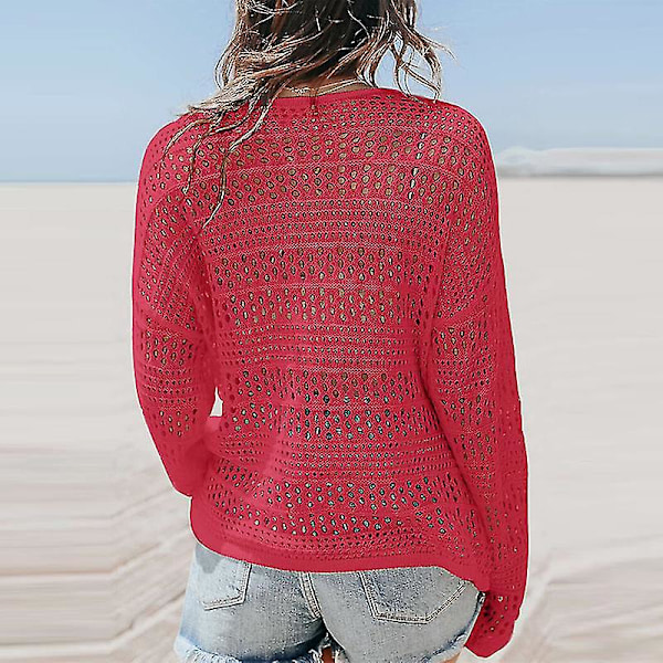 V-ringad spetsvirkad bikini strandkläder coverup för kvinnor 2XL rosa