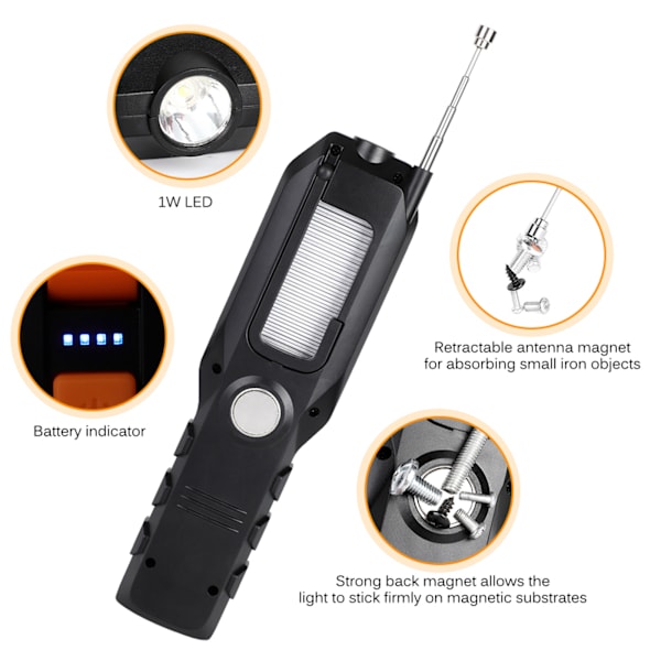 Genopladelig COB arbejdslampe USB justerbar LED arbejdslampe med magnetisk krog til reparation