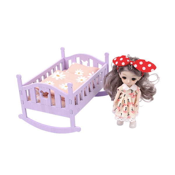 Kid Pretend Playset Doll House Furniture Set Miniature Model Figures and Crib Bed DIY Accessory for Kids Girls Toys